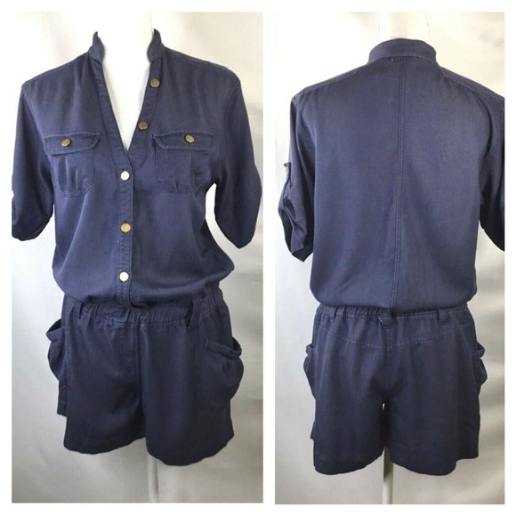 New York & Company Pants - Romper~Dark Wash Denim Look~Stretch~One Piece~Blue